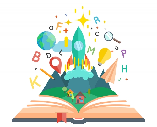Book concept illustration - Book concept with flat imagination and education symbols vector illustration
