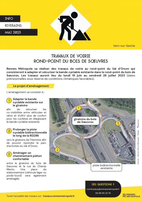 Travaux d'aménagement cyclable au giratoire du Val d'Orson 
